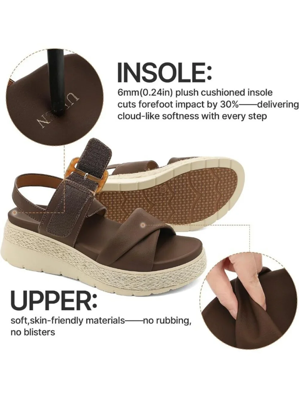 Comfortable Low Wedge Platform Sandals | Espadrille Style with Arch Support